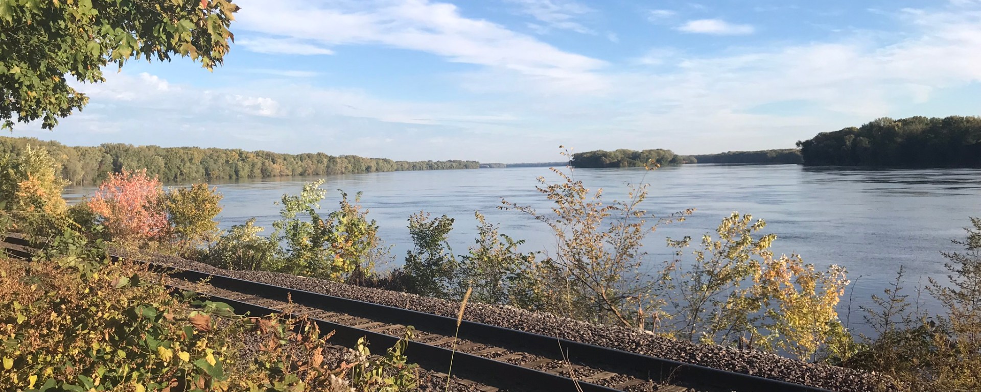 Mississippi river near train tracks in Hannibal Missouri
